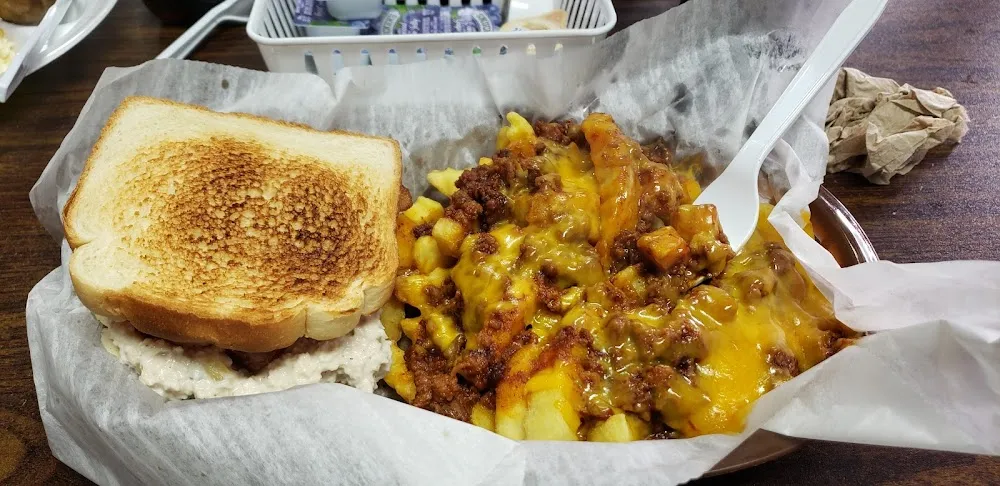 Chicken Salad Sandwich and Chili Cheese Fries